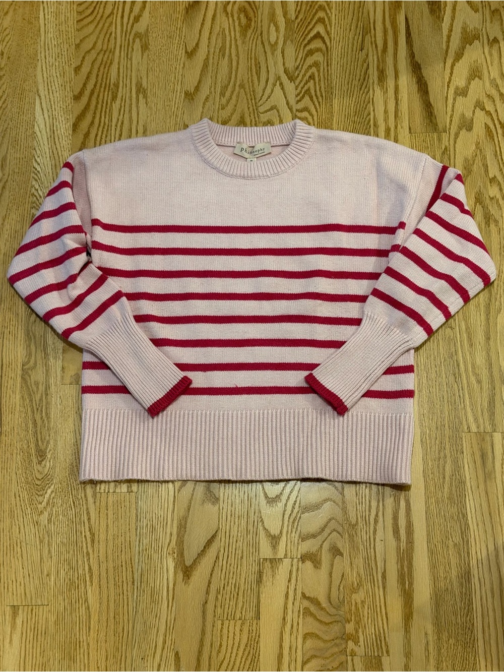 Philosophy Soft Pink Crewneck with Raspberry Stripes